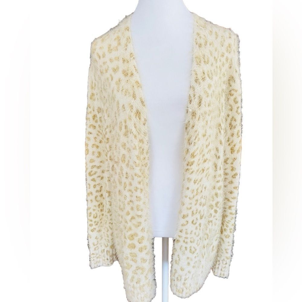 Peyton Primrose open front eyelash knit fuzzy cardigan sweater size M.